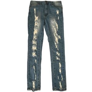 V.I.P Medium Wash Almost Fully Ripped Distressed Jeans Sz 9/29 Pre-Owned